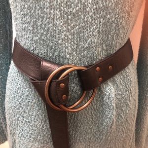 Eileen Fisher Woman Brown Leather Ring Belt, 1X